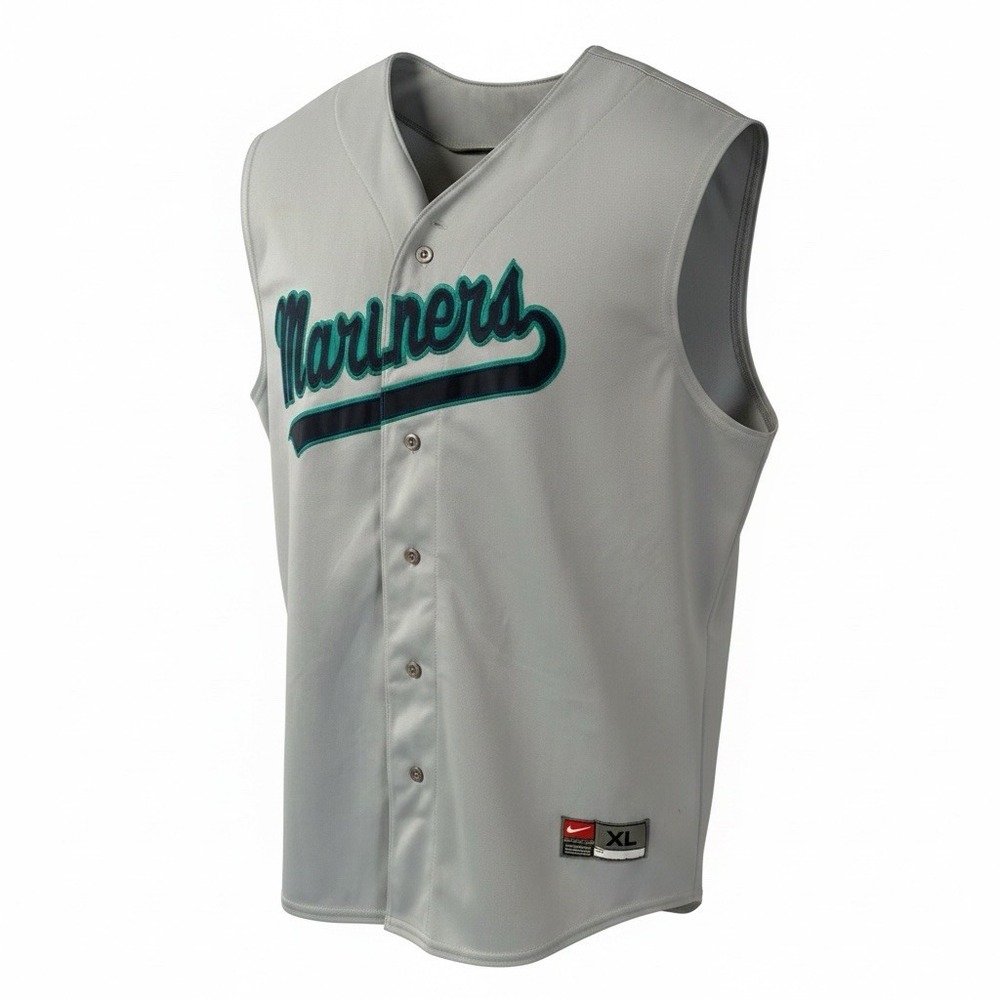 Nike Seattle Mariners MLB Jersey Top Gray Mens XL Sleeveless Button Up 16